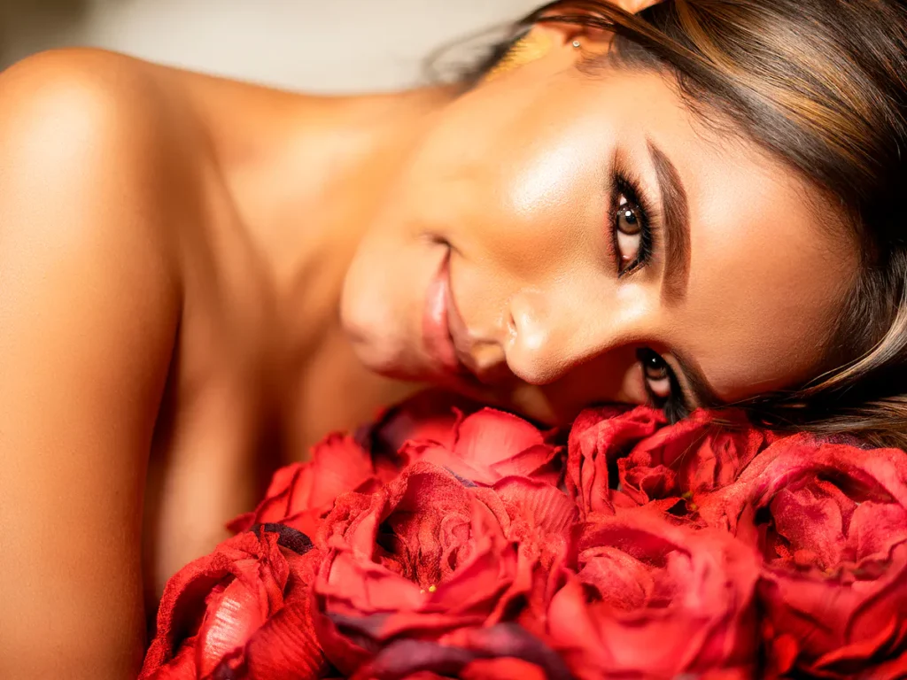 A close-up of smooth, glowing skin after waxing, with soft lighting and a focus on the skin's texture.