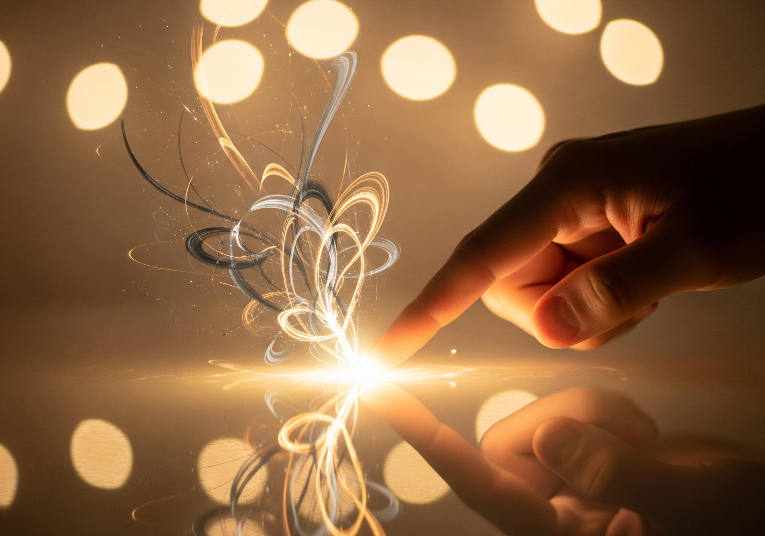 Finger touching bright light, representing skin rejuvenation and renewal.