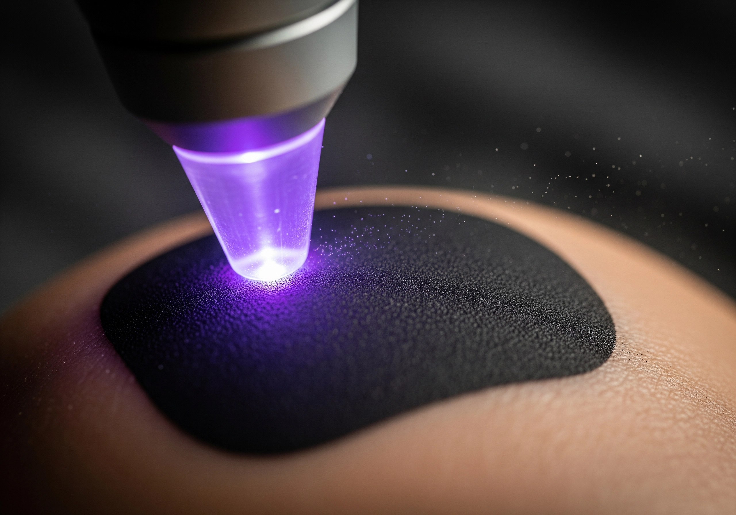 Close-up of carbon laser peel treatment; a non-invasive skin peel for professional skin treatments.