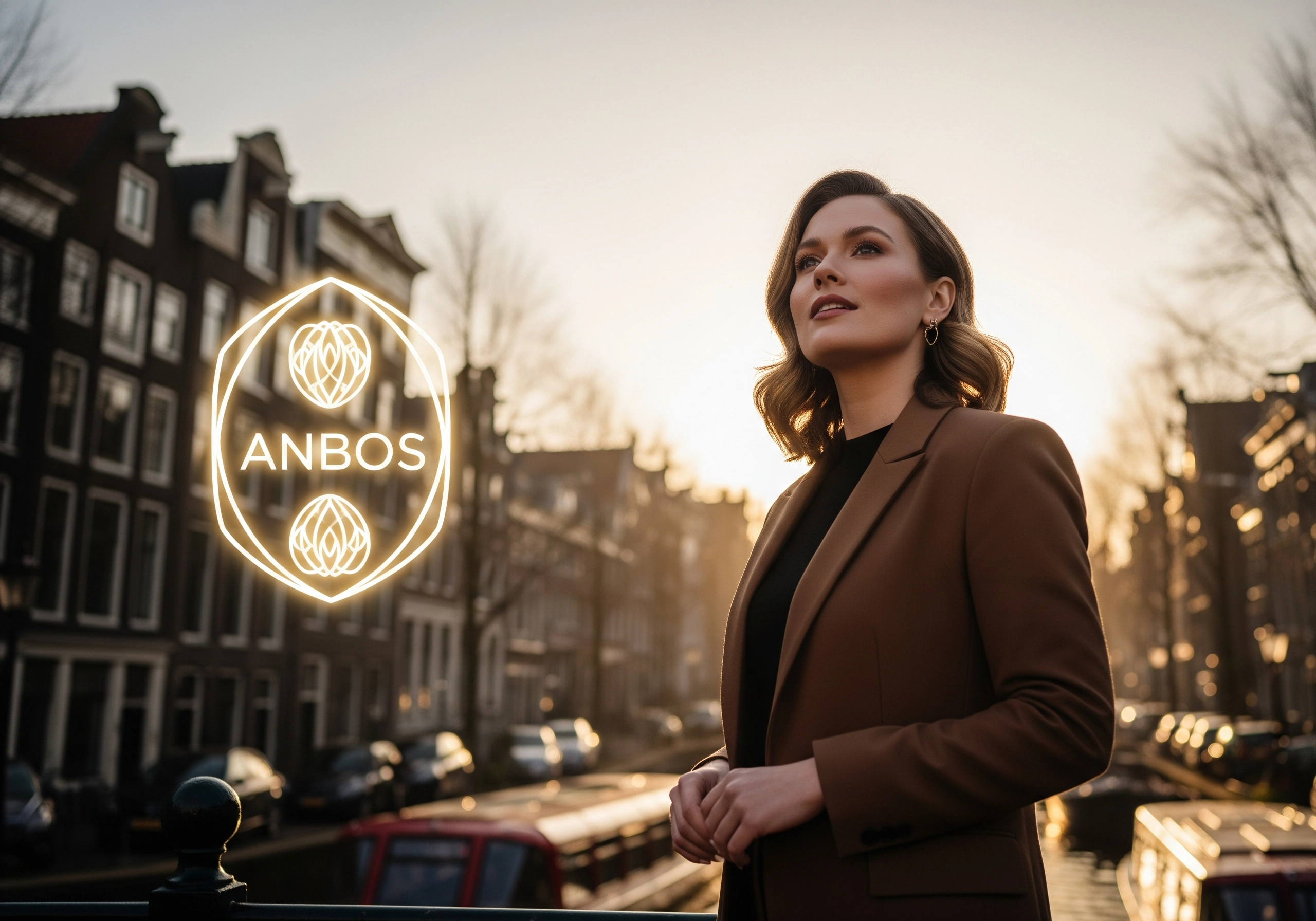 Portrait of a woman in Amsterdam by canal, near a top salon Amsterdam.
