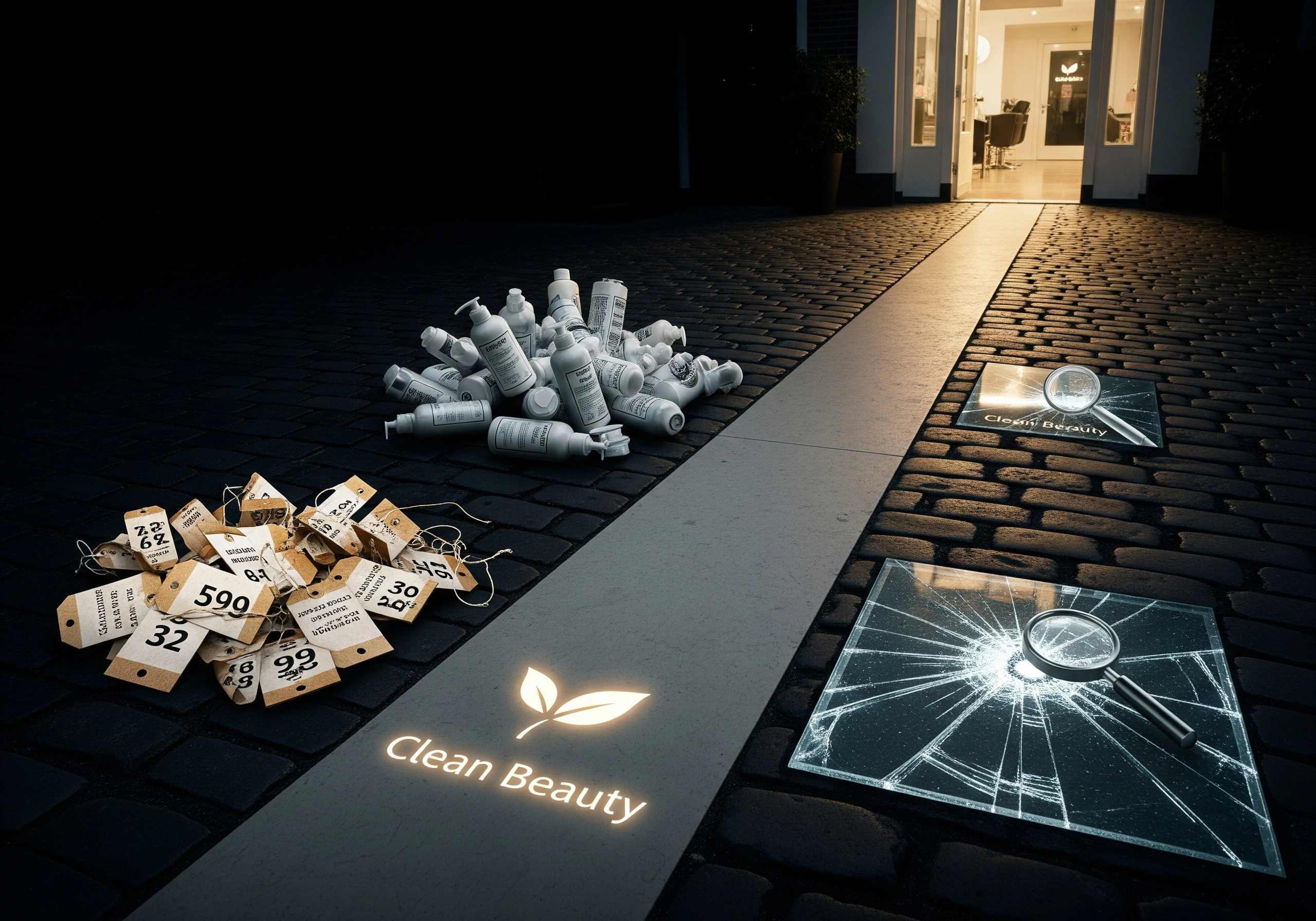 Clean Beauty products in Amsterdam concept showing before and after salon choices.