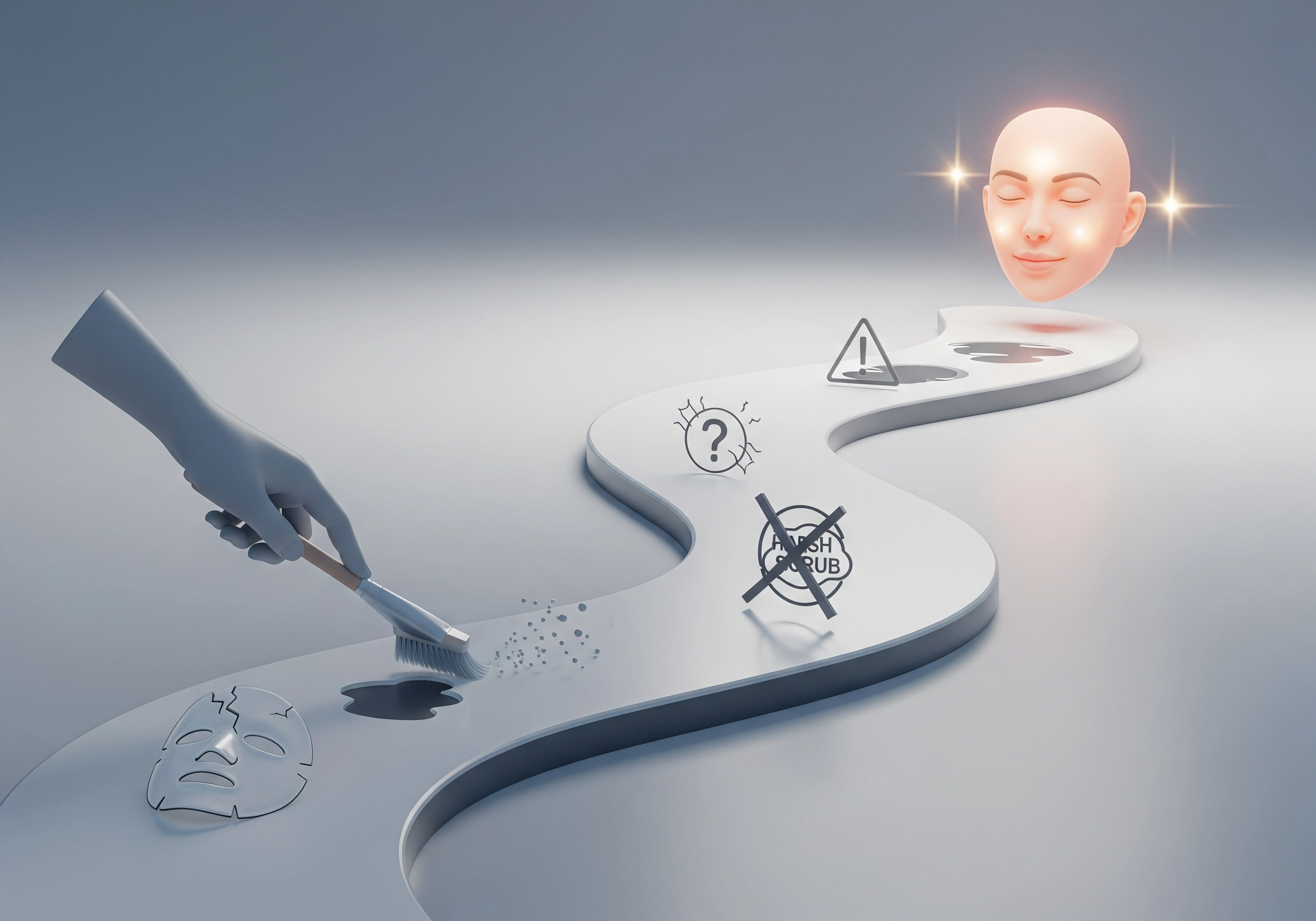 Carbon peel guide: Hand applying treatment near a mask, leading to a glowing face.