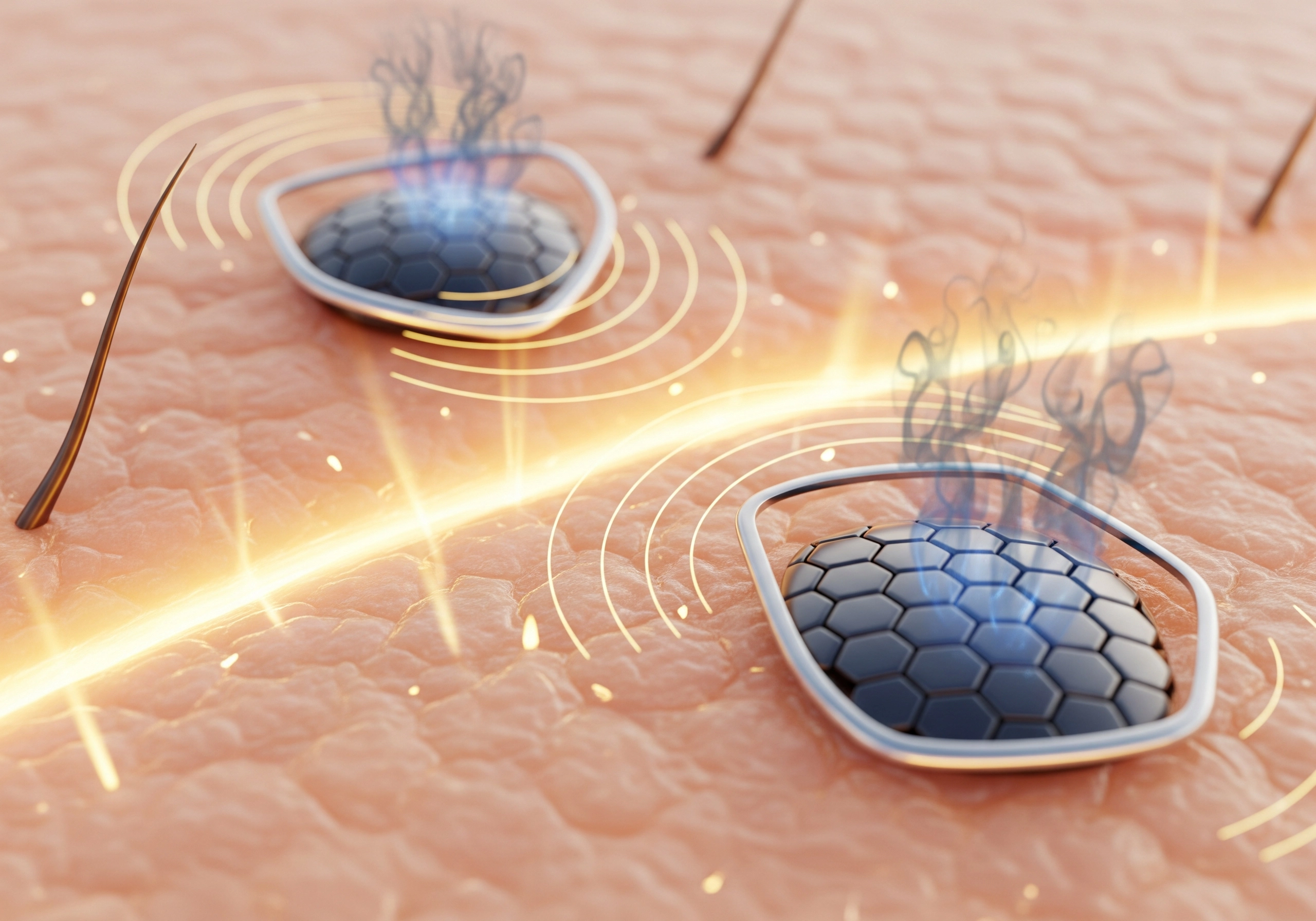 Close-up of skin showing carbon peel treatment and laser facial results.