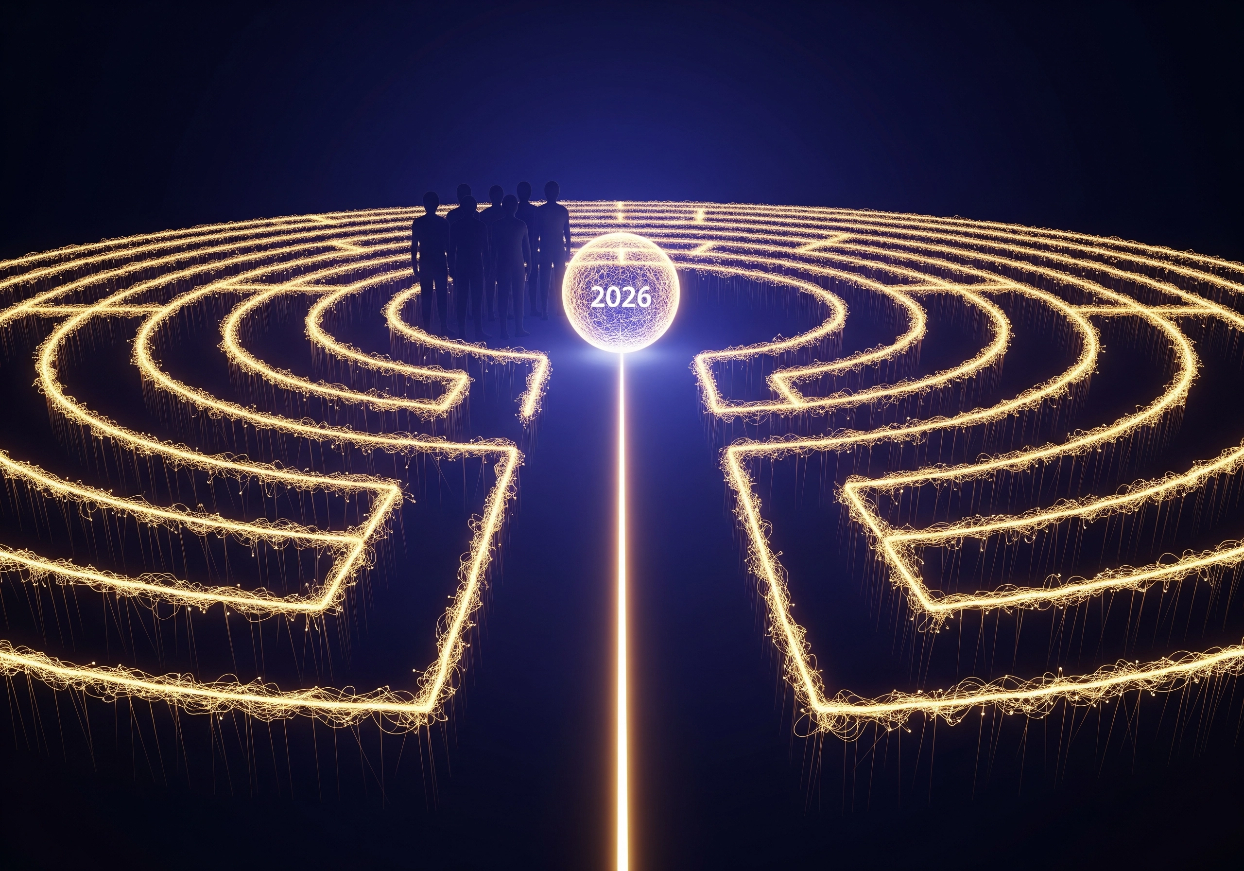 Maze leading to a glowing orb labeled '2026', representing clarity after cosmetic procedure clarity.