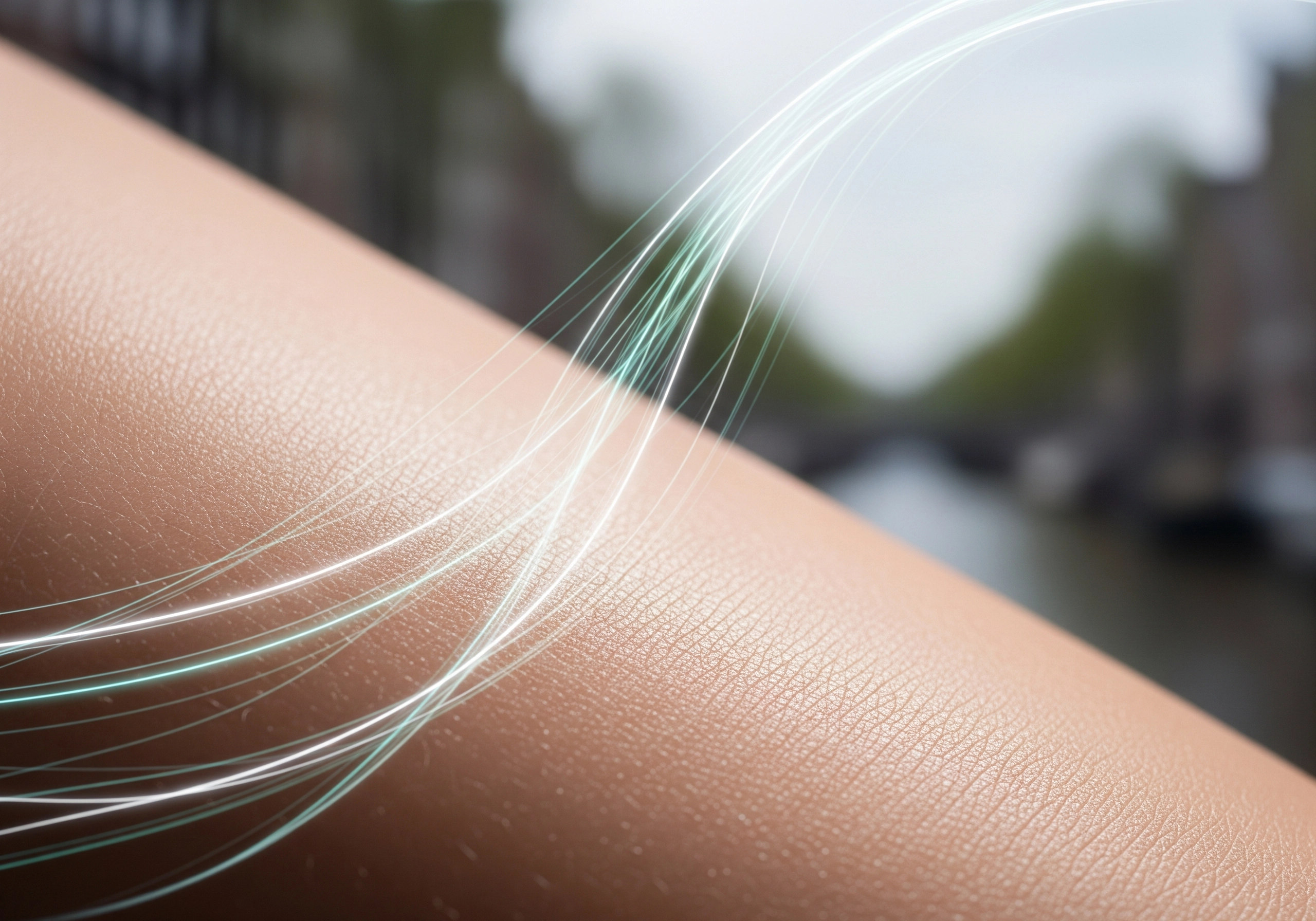 Close-up of skin with light streaks, illustrating carbon laser peel facts for skin treatment in Amsterdam.