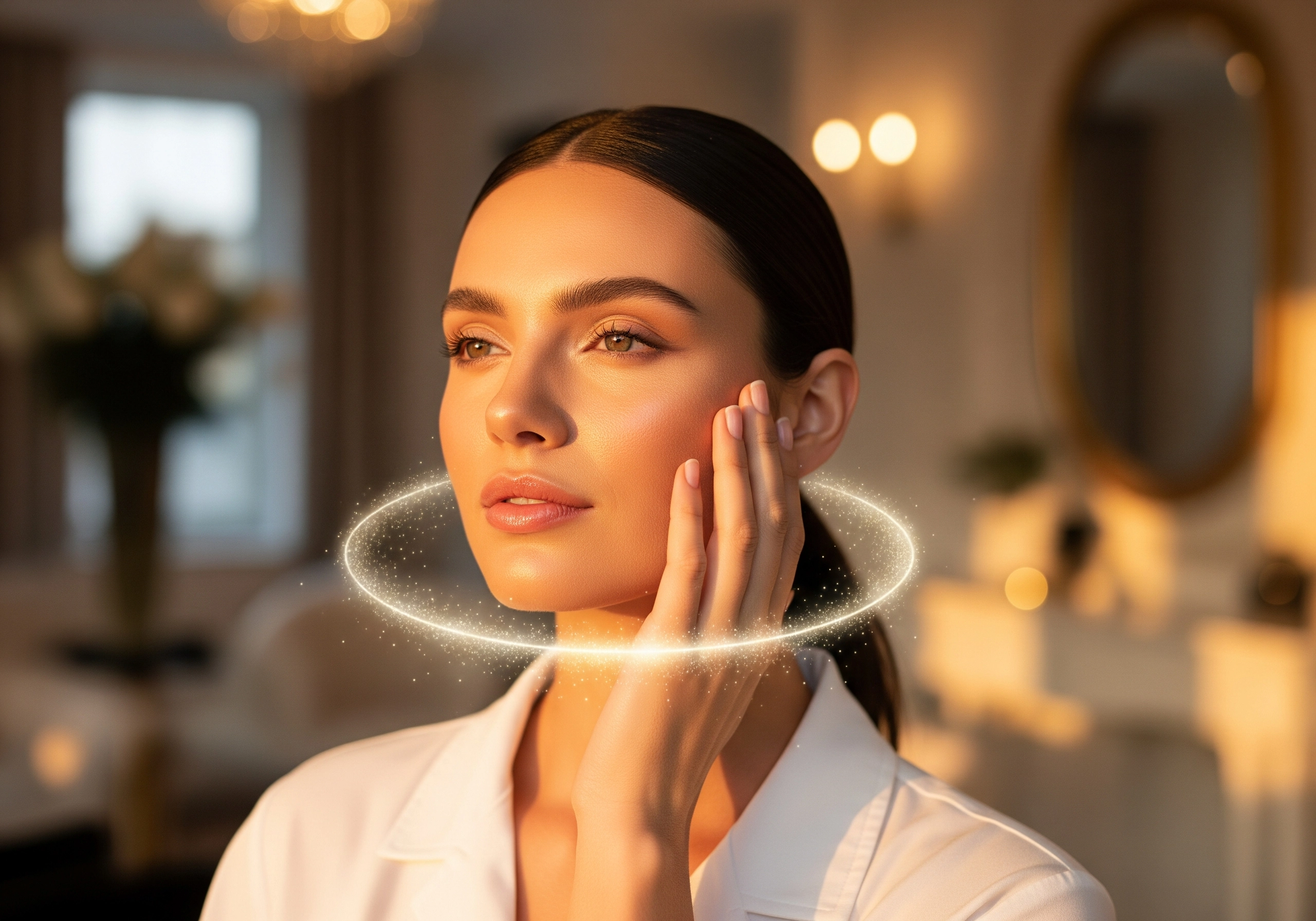 Woman with glowing skin, potentially after a beauty treatment Amsterdam.