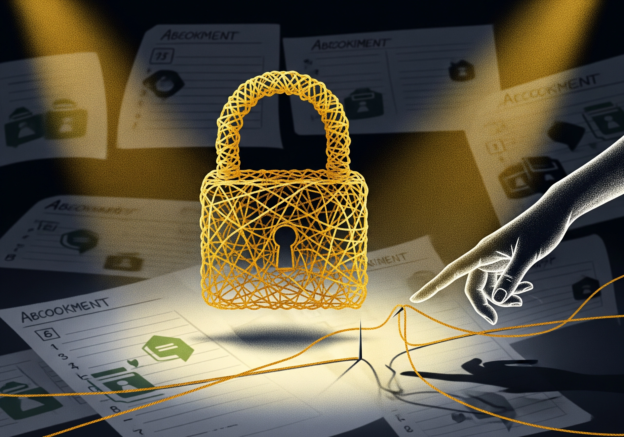 Abstract art of a lock over appointment pages, representing scheduling security.
