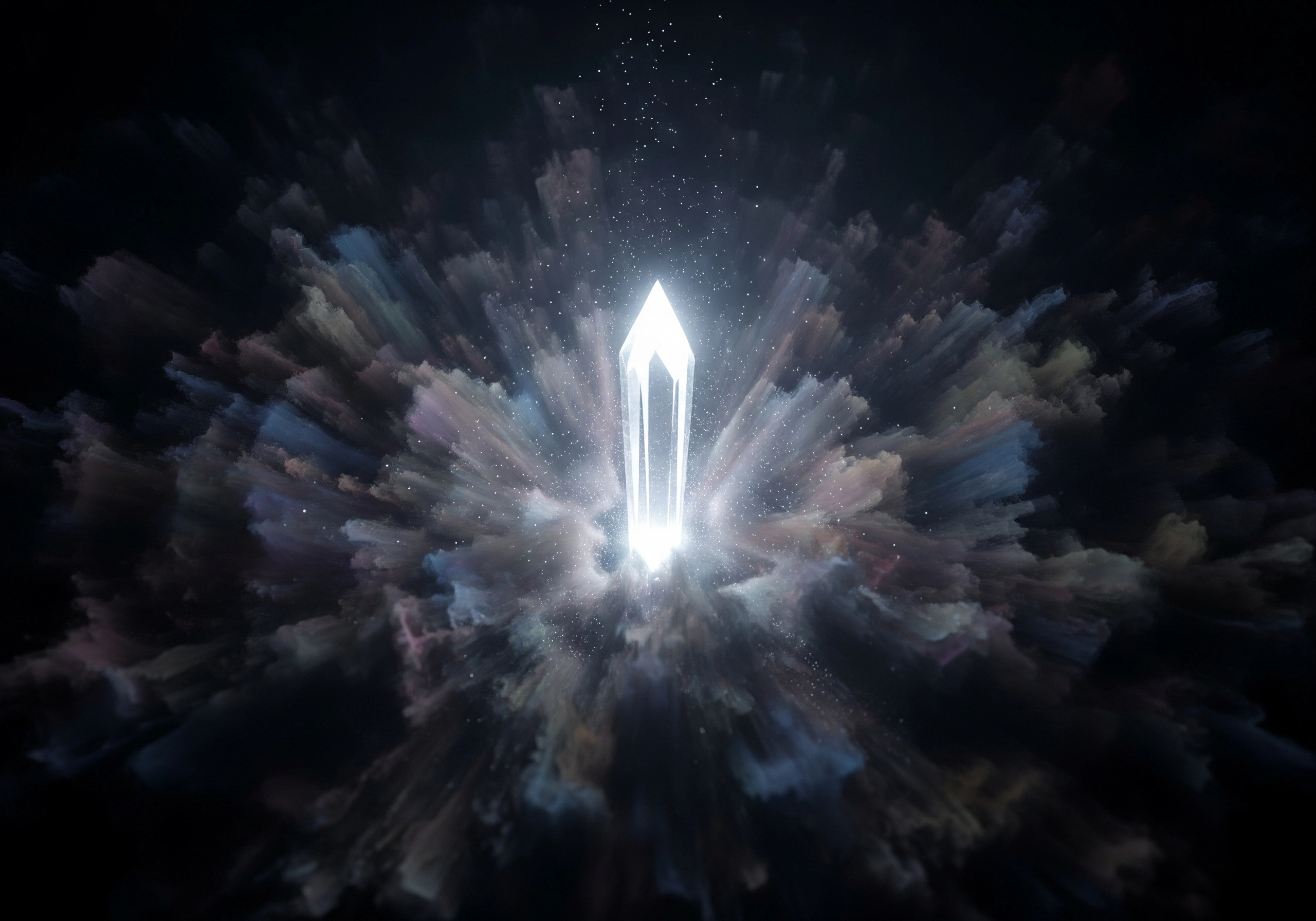 Abstract image of a glowing crystal formation with cosmic energy.