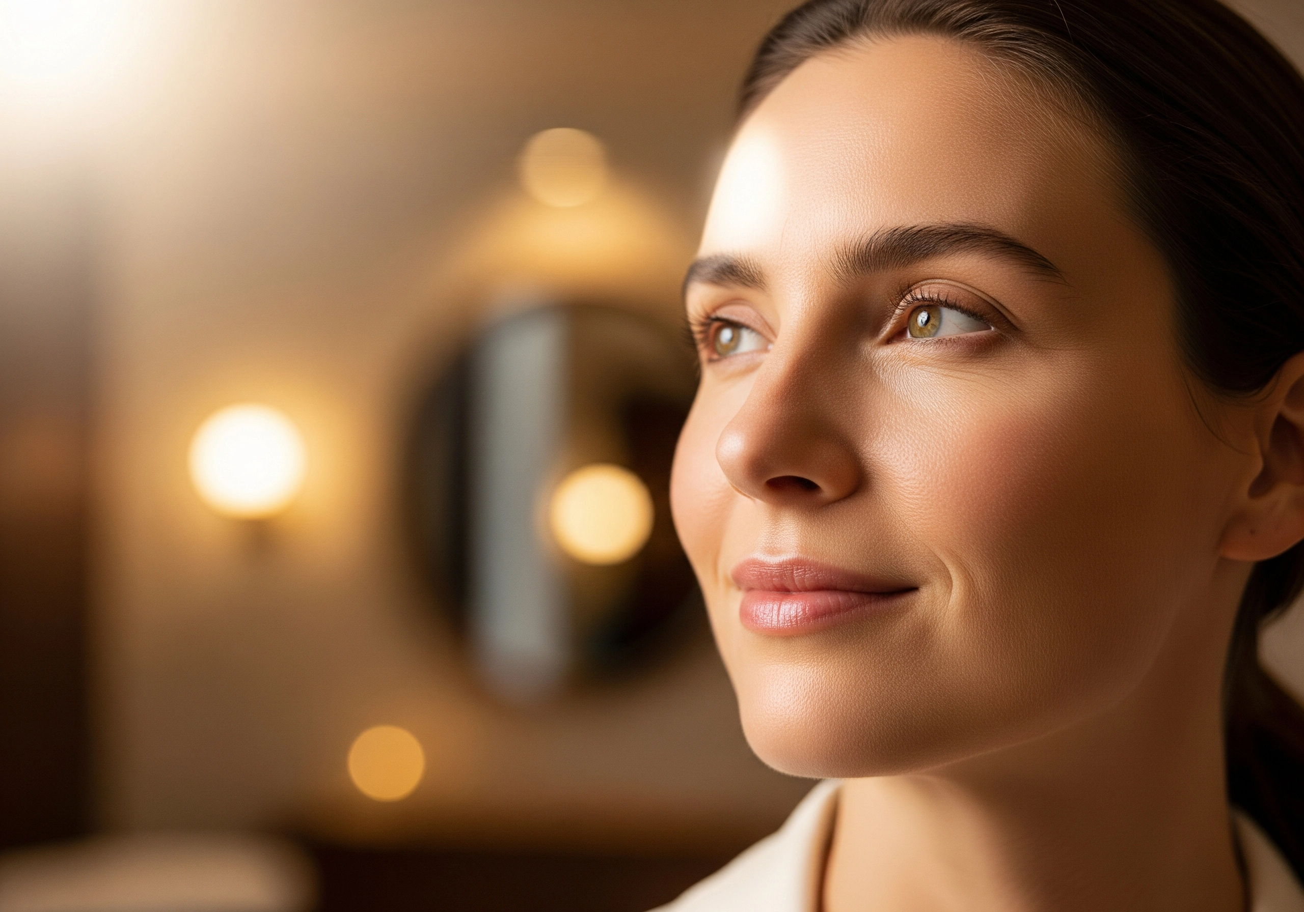Woman's radiant face after a skin rejuvenation treatment, possibly a painless carbon facial.