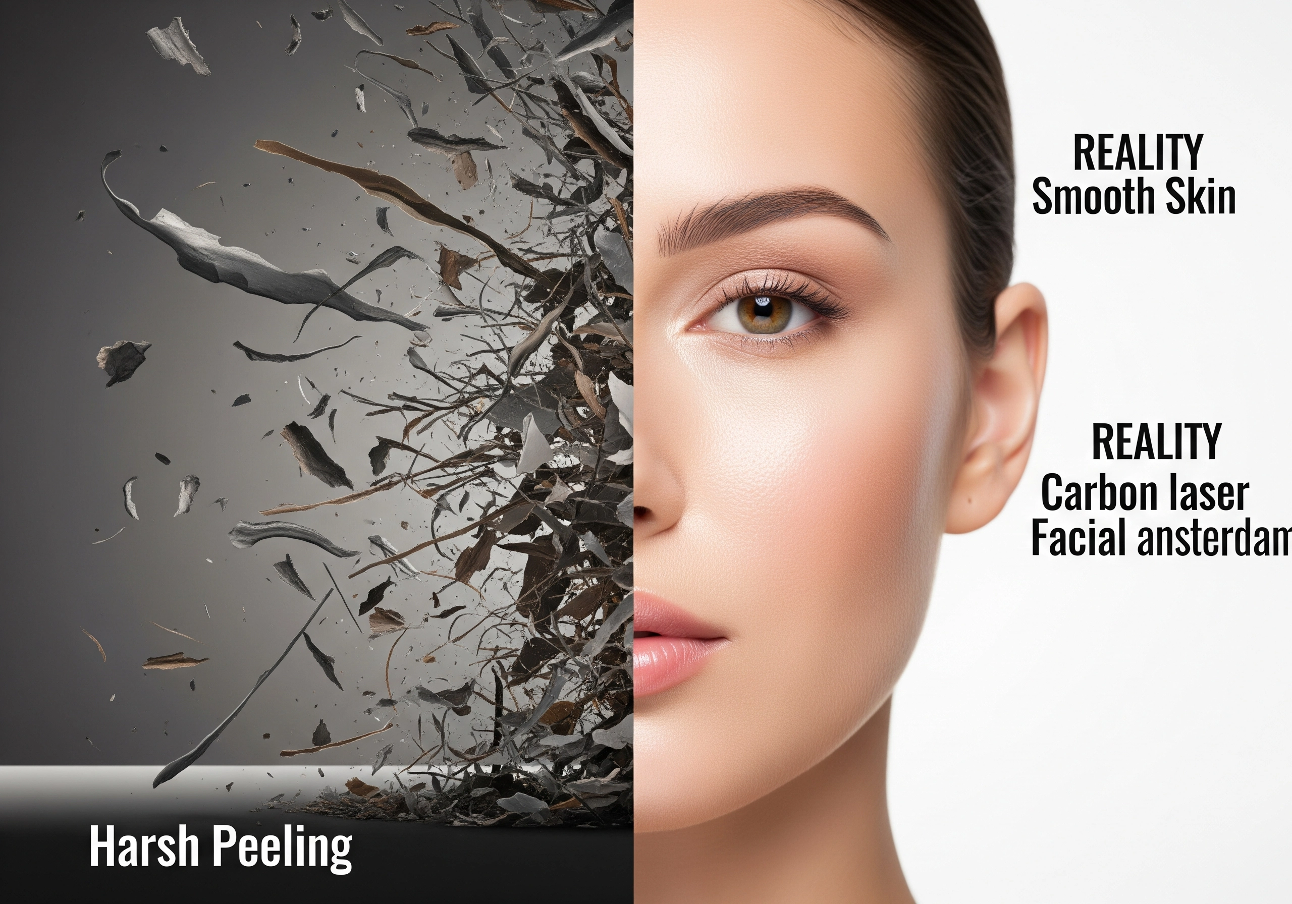 Carbon laser facial Amsterdam comparison: harsh peeling versus smooth skin reality.