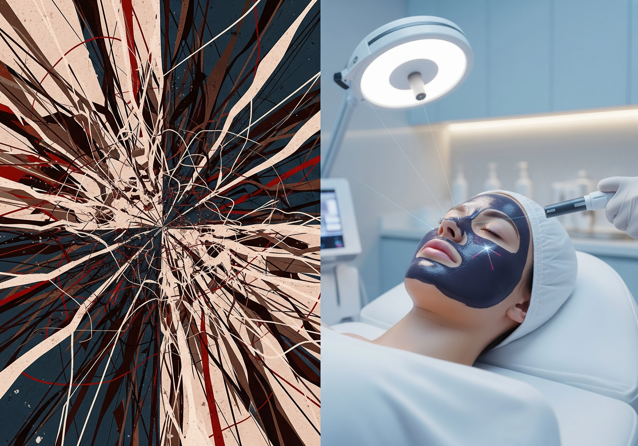 Abstract line art with a woman receiving carbon peel, a beauty treatment in Amsterdam.