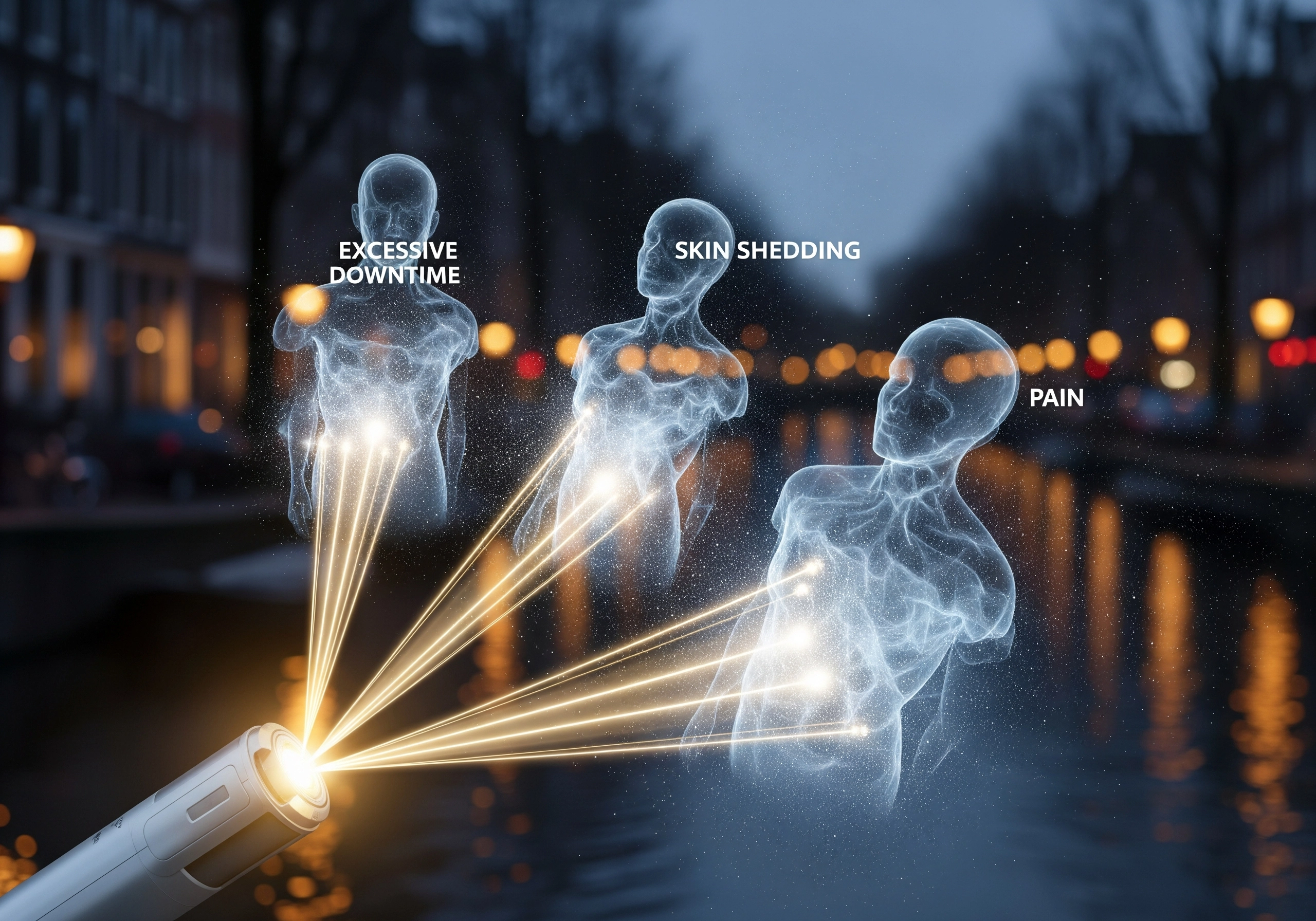 Carbon laser facial visualized side effects: downtime, skin shedding, and pain.