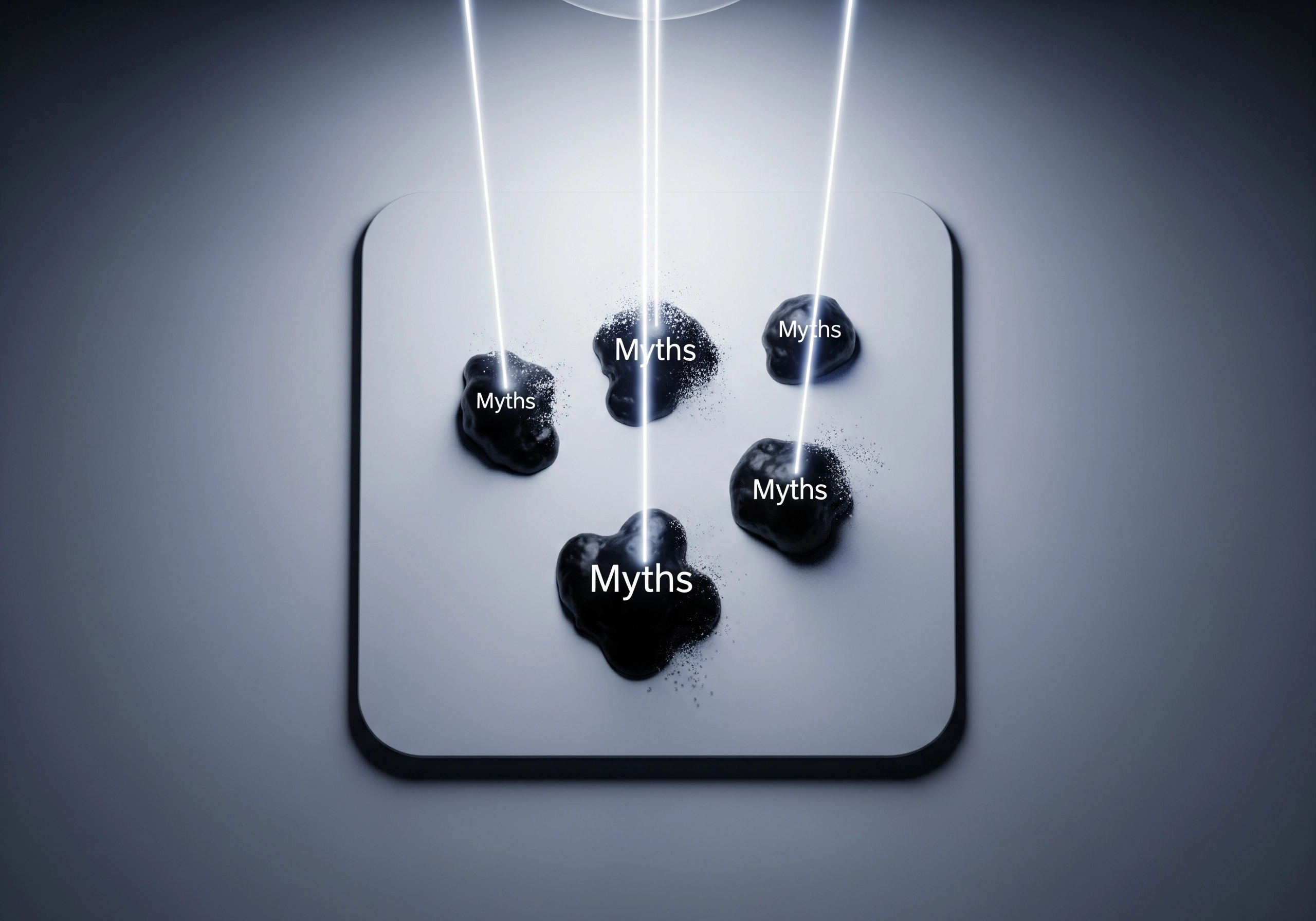 Overhead shot of carbon peel 'myths' being targeted by lasers for a 'myth busting carbon peel' blog post.