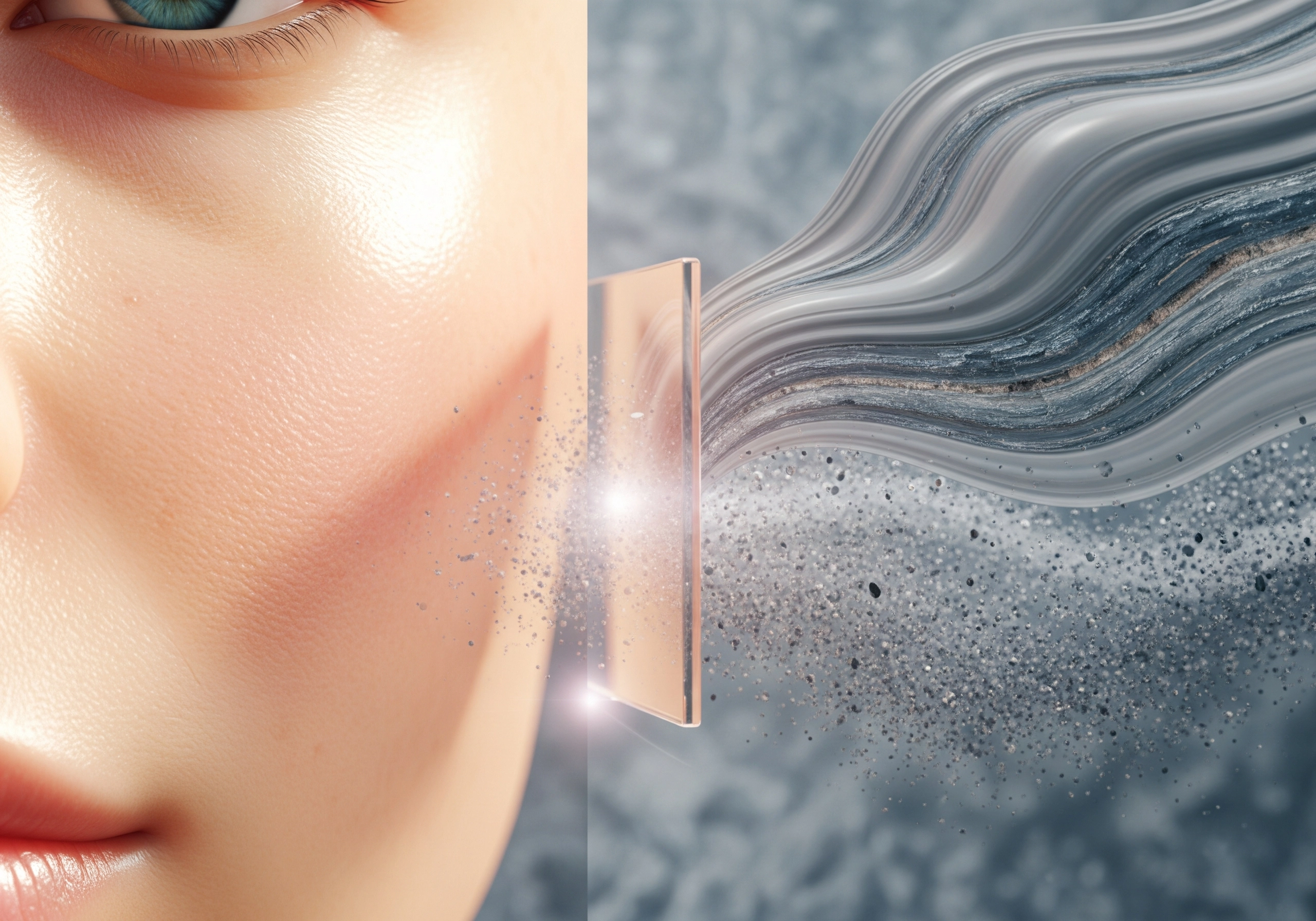 Close-up of woman's face with light treatment, representing an Amsterdam beauty treatment.