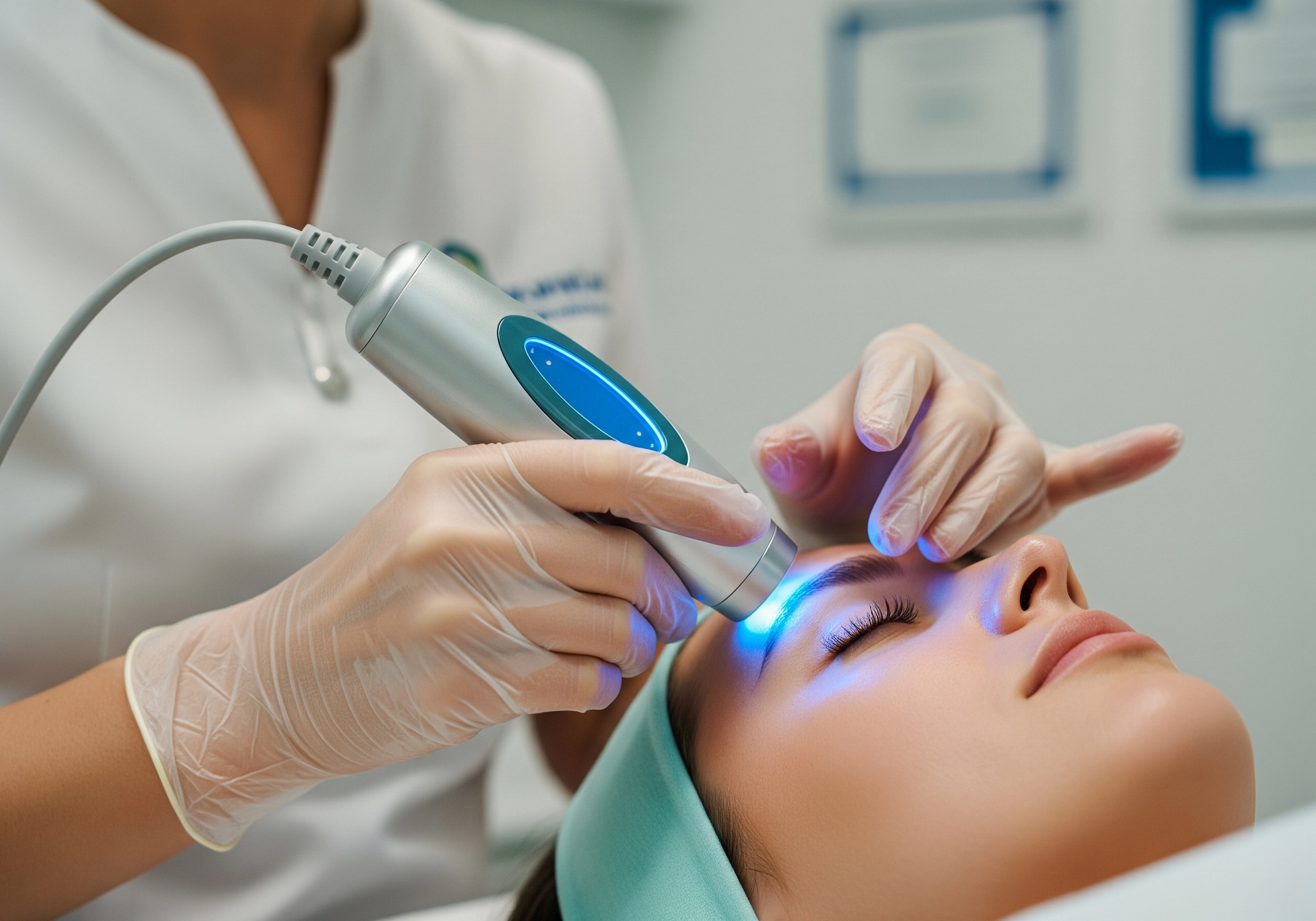 Beautician in Amsterdam performing a modern beauty treatment on a client's face.