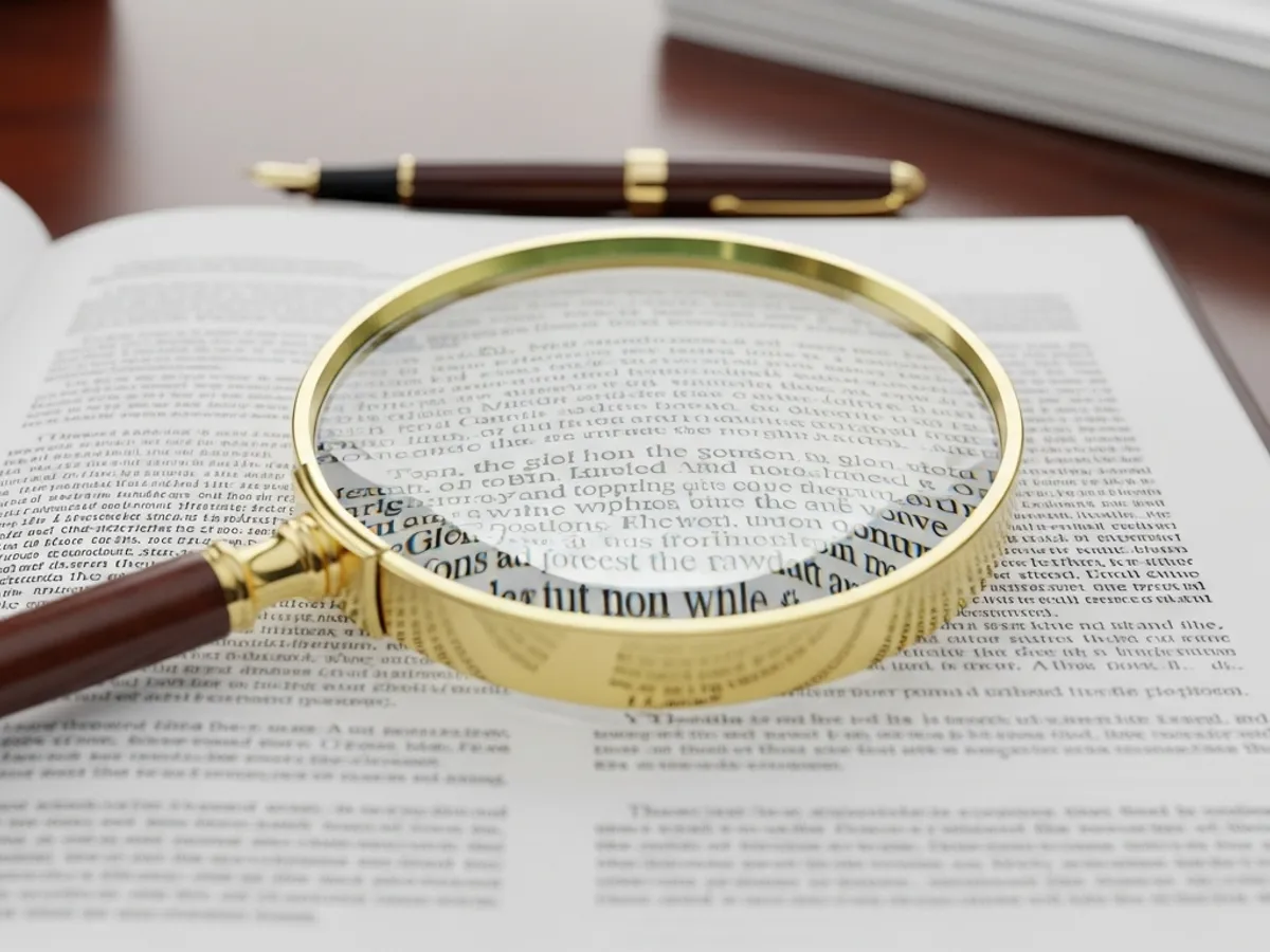 Magnifying glass over text with pen; researching carbon peeling Amsterdam myths.