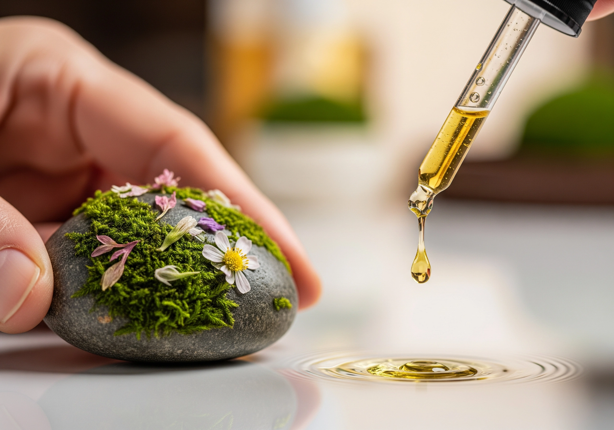 Close-up of beautician Amsterdam applying essential oil with dropper.