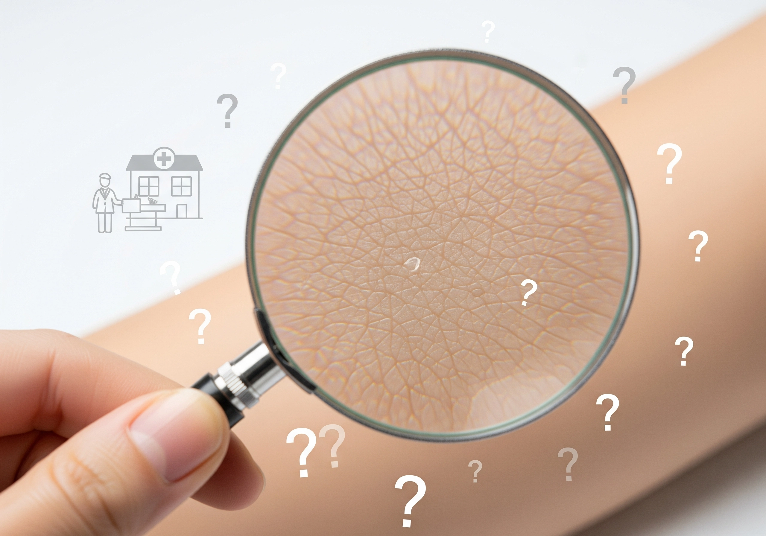 Magnifying glass on skin, representing pore reduction facts after a carbon peel.