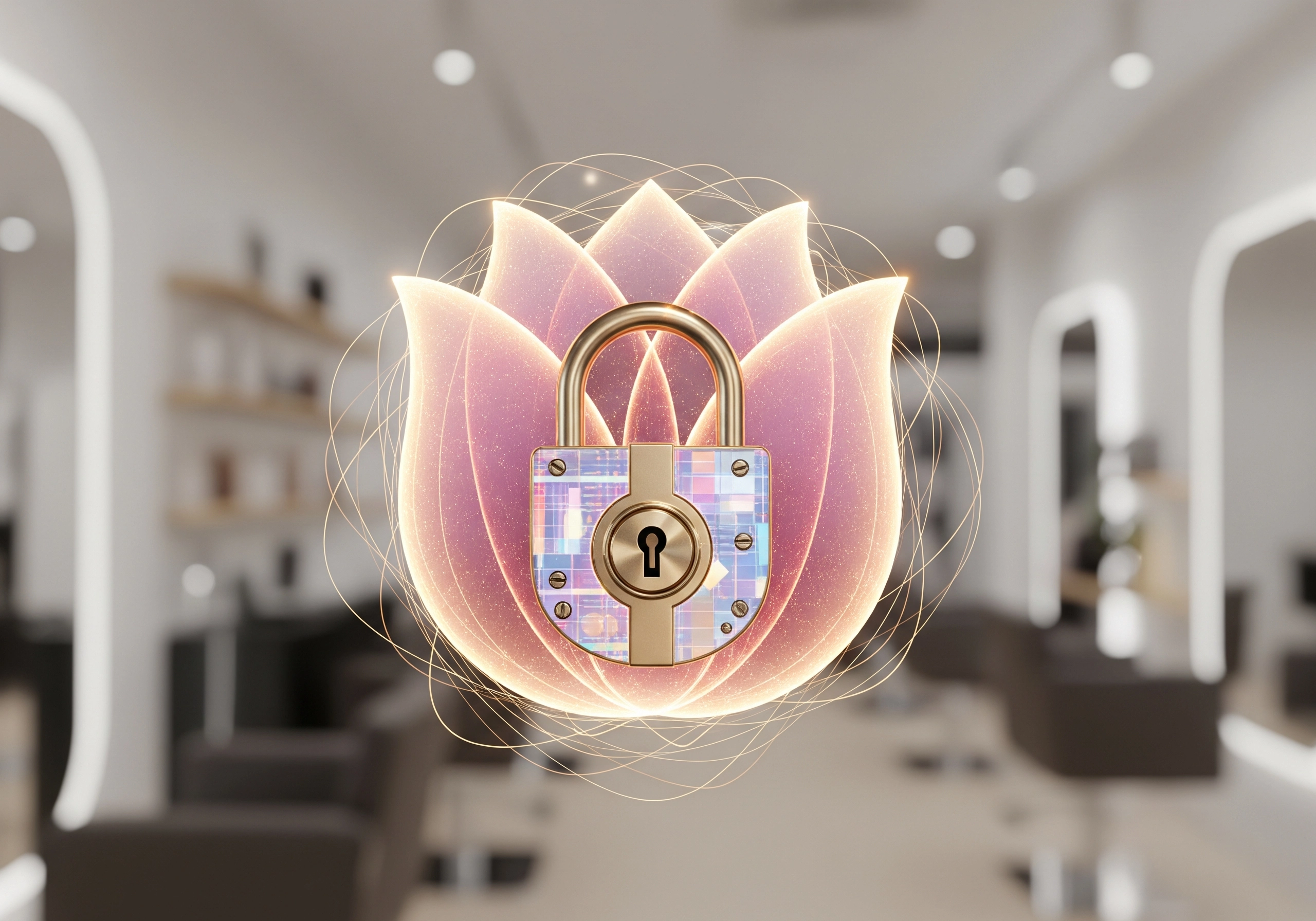 Stylized padlock with floral motif, suggesting trusted beautician in Amsterdam.