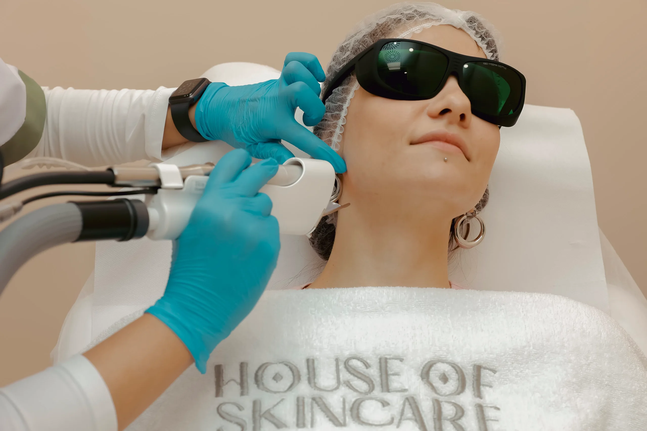 Woman receiving laser hair removal at an Amsterdam beauty salon.