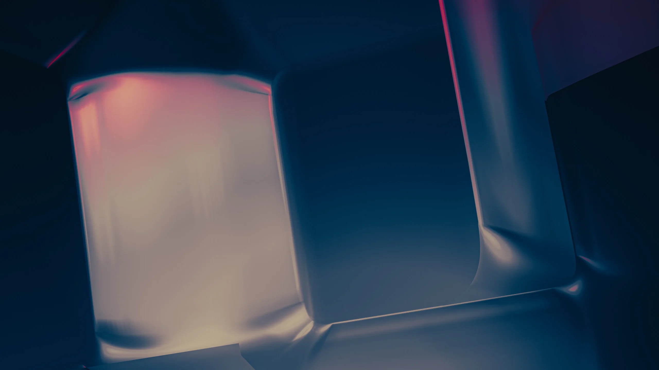 Abstract block structure with red and blue lighting.
