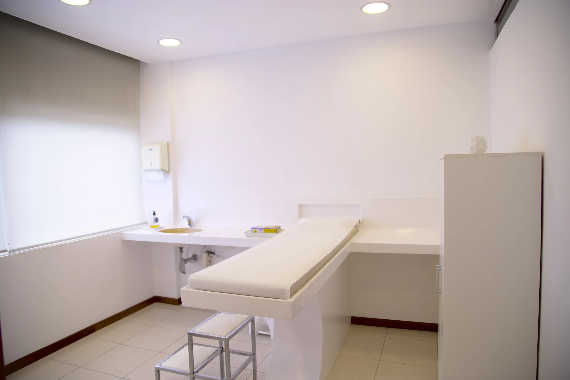 minimalist skincare treatment room